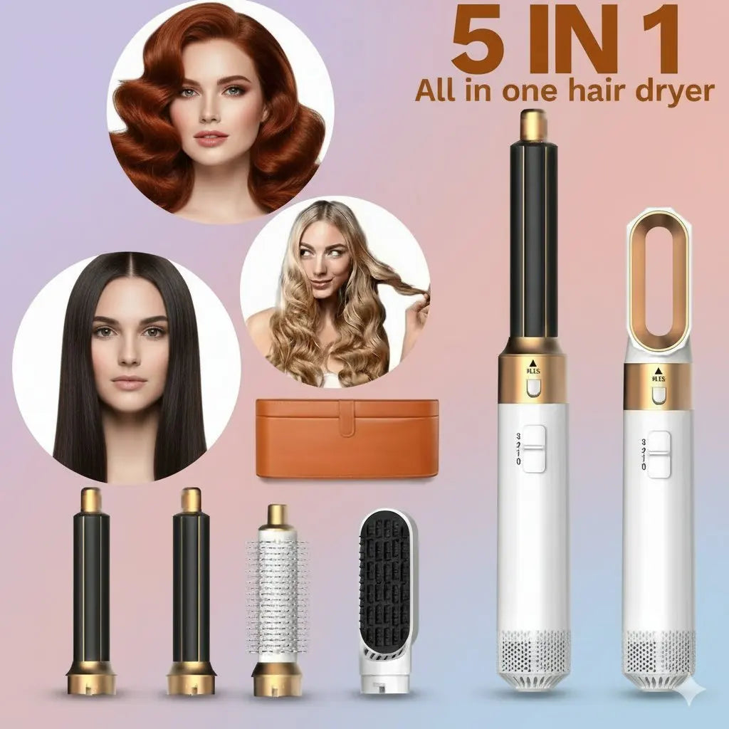 5 In 1 Hair Dryer Brush And Styler Kit Professional Hot Air Comb Curling Iron Hair Straightener For Volumizing And Styling